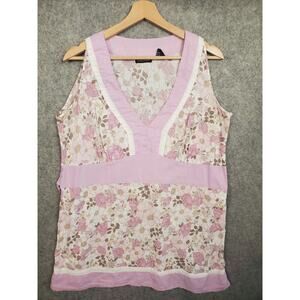 Women's Cotton Express Size 1X Purple & White Floral Retro Print Tie Back Blouse